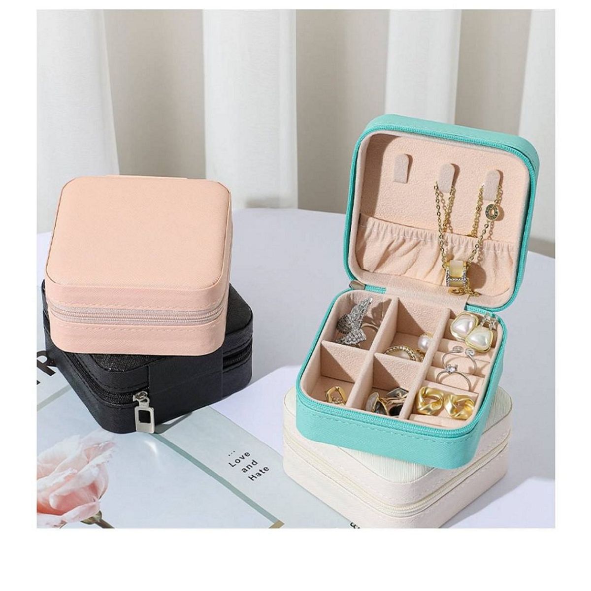 GENERICO - Mini Joyero Portátil Con Cierre de 10x10x5cm