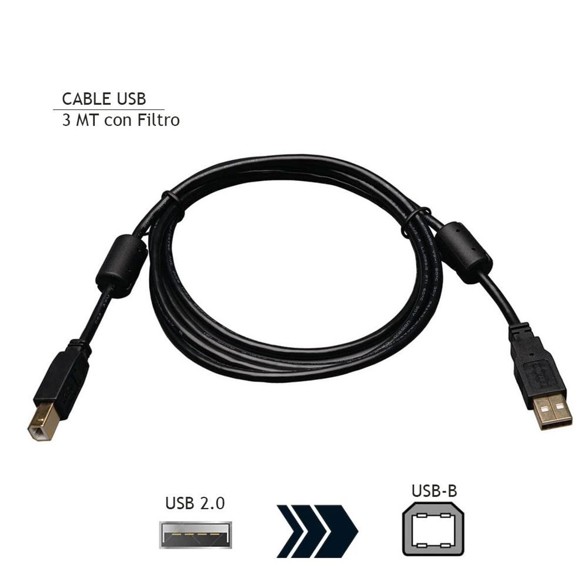 GENERICO - Cable USB 2.0 para impresora escáner 3 metros C/Filtro