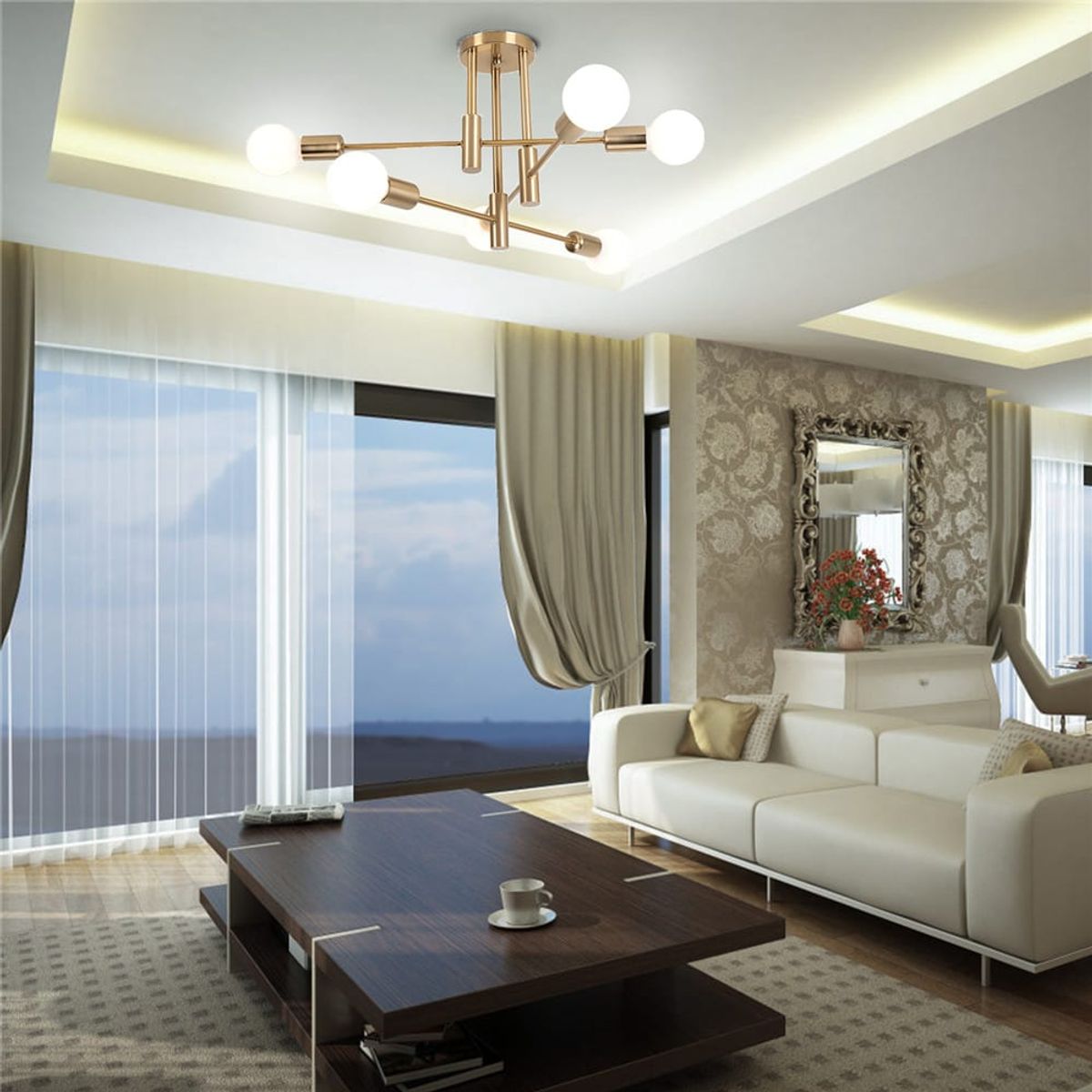 GENERICO - Lámpara Colgante Corela Dorado 6 Luces, Focos