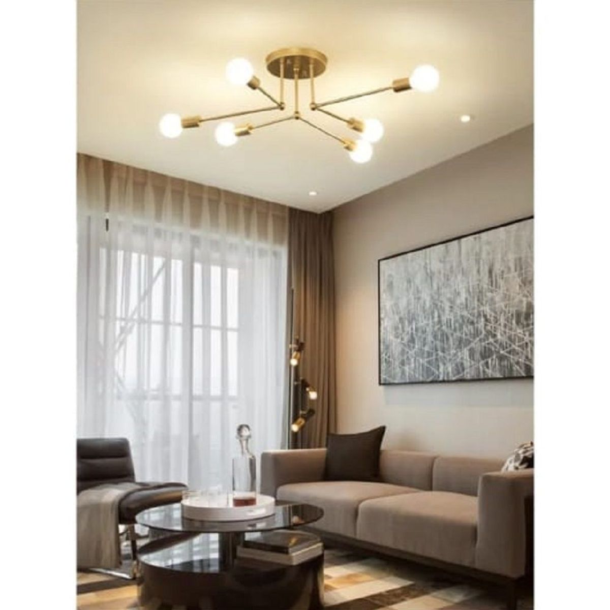 GENERICO - Lámpara de techo Venecia dorado  INCLUYE 6 focos.