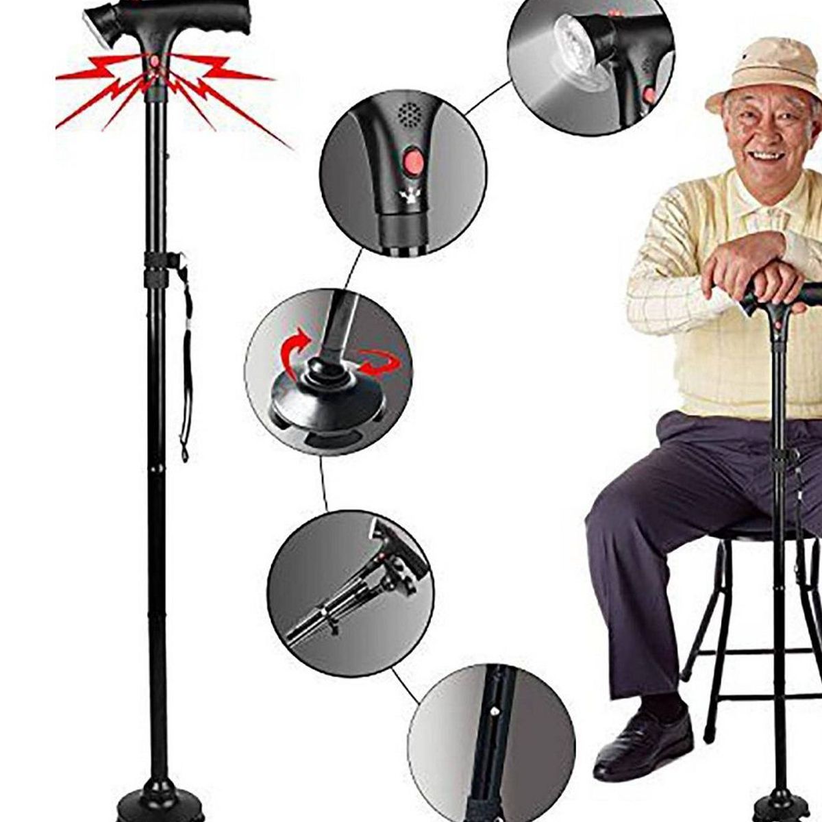 GENERICO - Bastón Plegable Ortopédico Con Luz Led