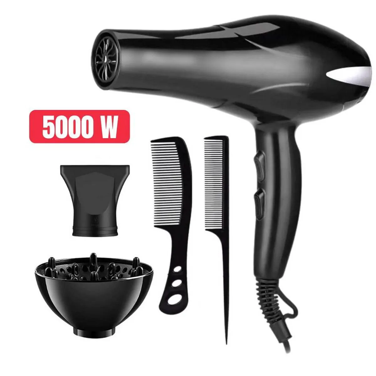 GENERICO - Secadora de Cabello 5000 Watts Aire Frío Caliente con Accesorios.