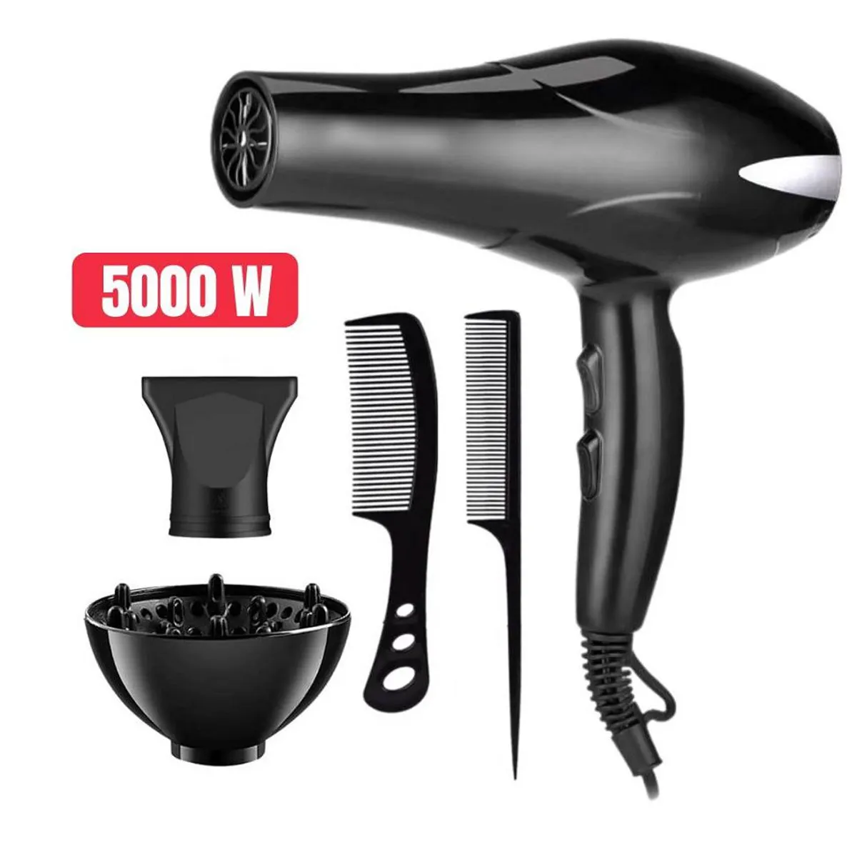 GENERICO - Secadora de Cabello 5000 Watts Aire Frío Caliente con Accesorios.