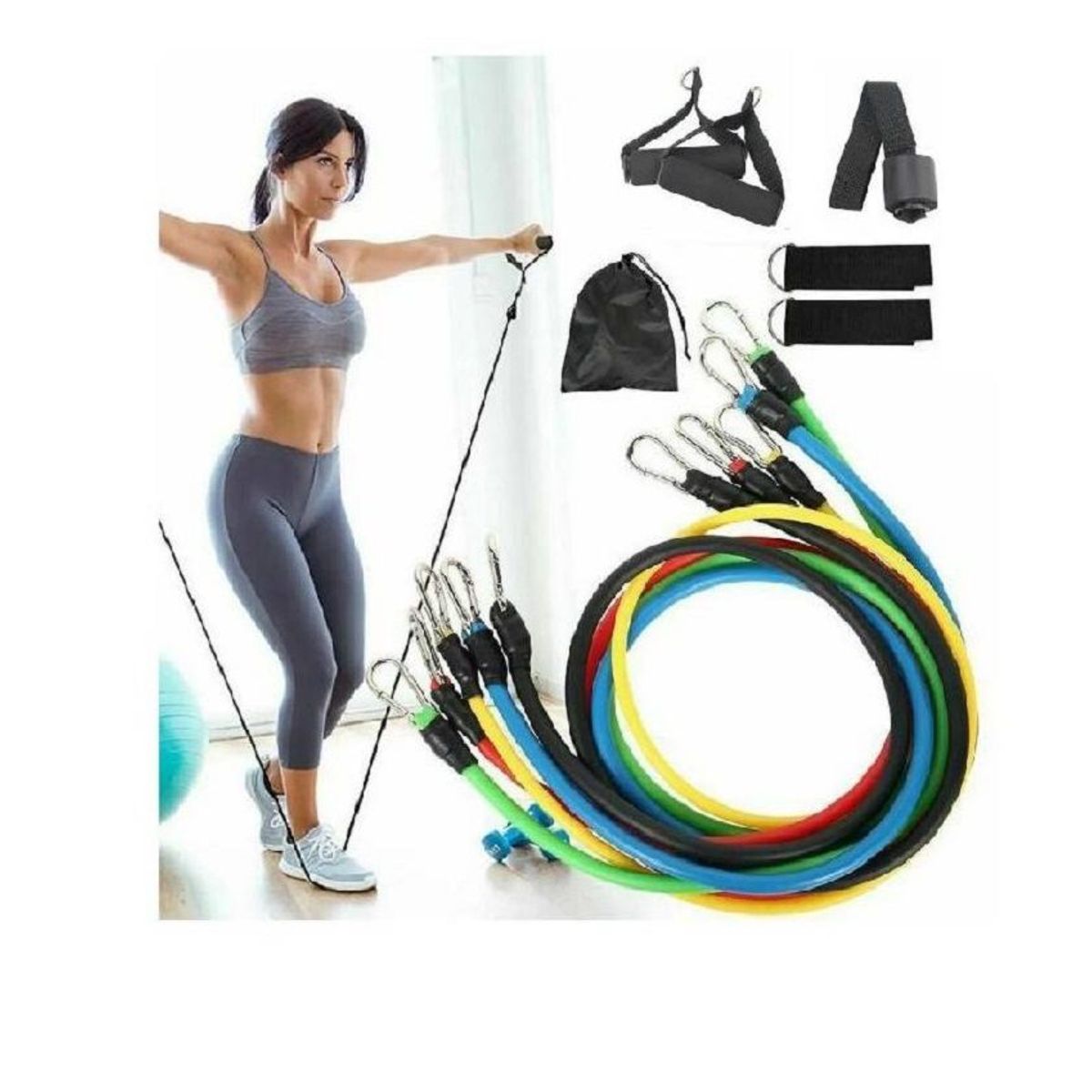 GENERICO - Set de 5 ligas resistencia elástica ejercicios pilates gym