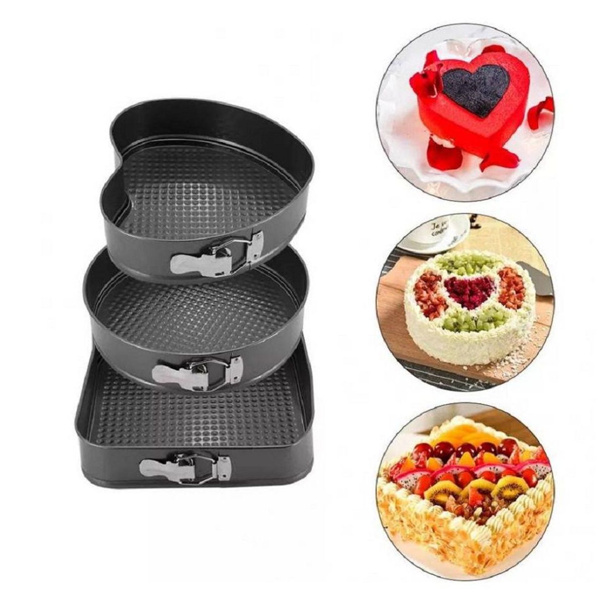 GENERICO - Molde para keke, tortas, postres 3 formas, desmontable antiadherente.