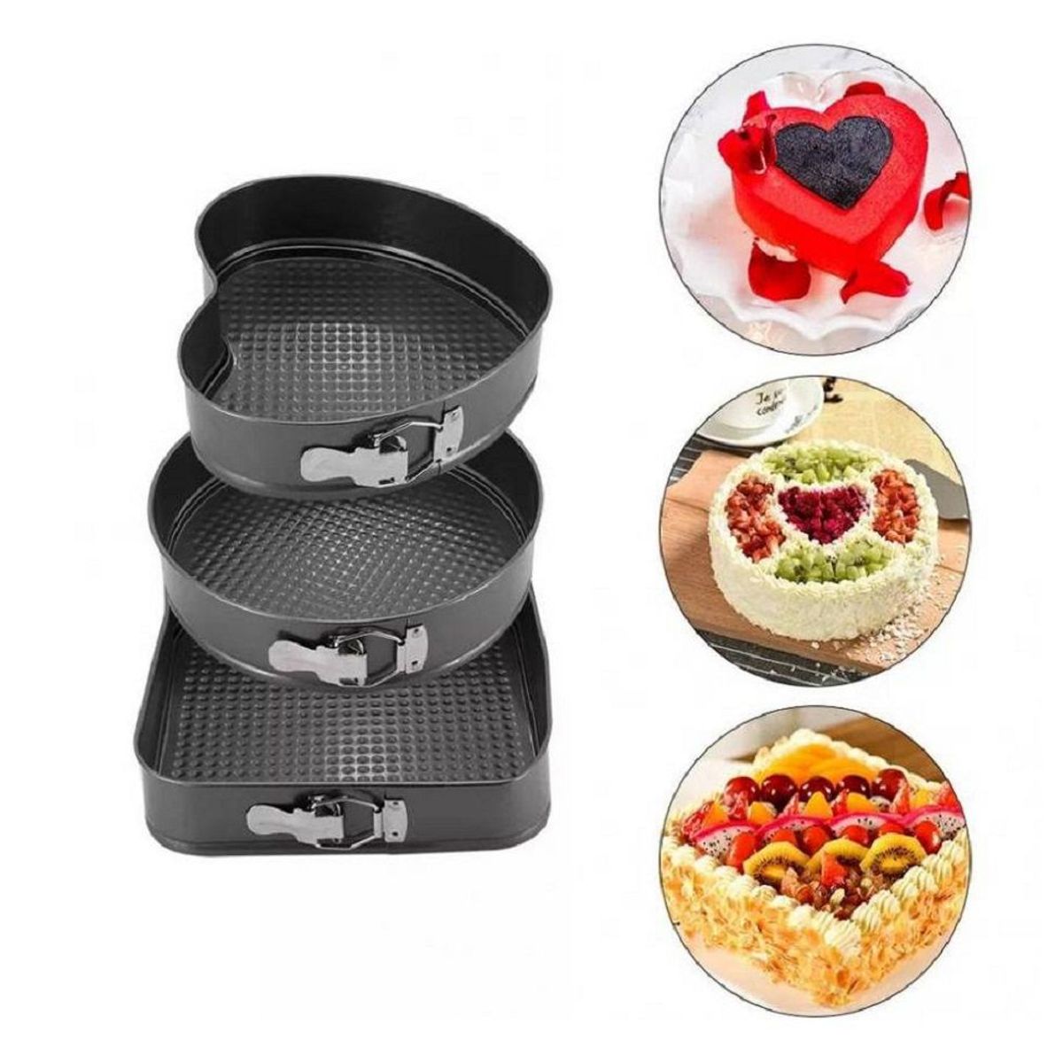 GENERICO - Molde para keke, tortas, postres 3 formas, desmontable antiadherente.