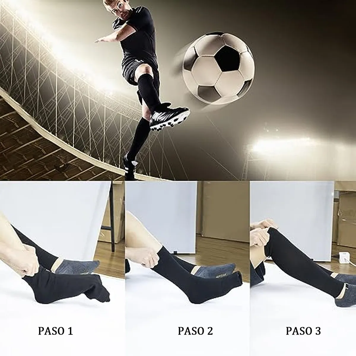 GENERICO - Medias Deportivas Cortadas de Fútbol Sin Pies - Negro