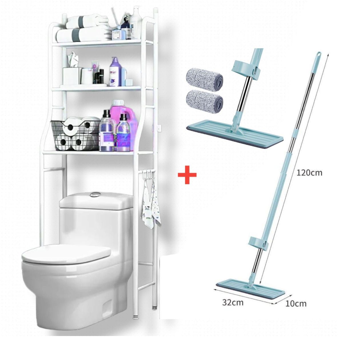 OEM - Estante Baño de Tres Niveles con y Trapeador Plano 360°