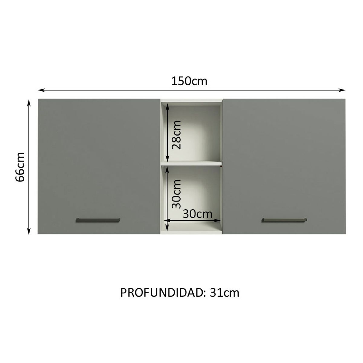 MADESA - Alacena de Cocina Agata 150 cm 2 Puertas 2 Nichos Centrales