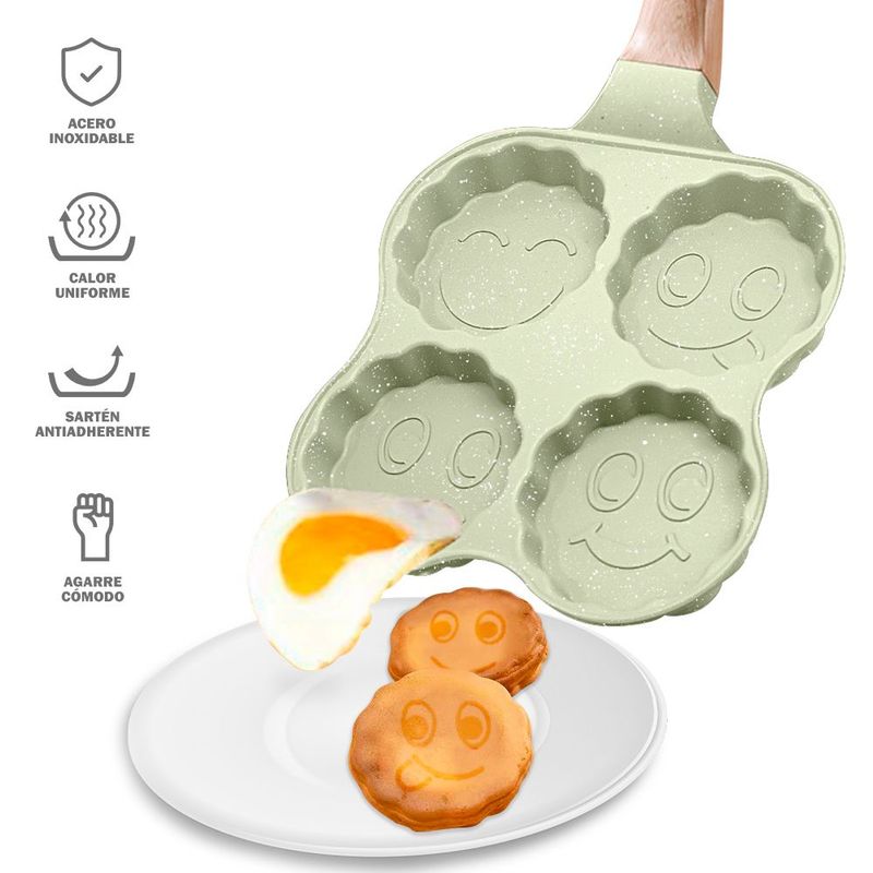 KELLER - Sartén Antiadherente 4 Divisiones con Diseños Kawaii G02 Verde