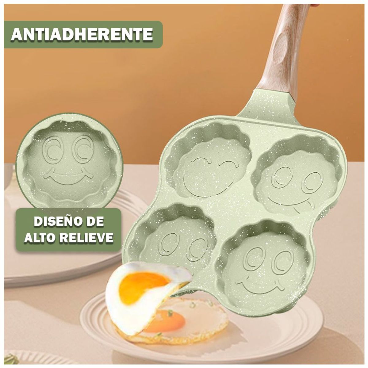 KELLER - Sartén Antiadherente 4 Divisiones con Diseños Kawaii G02 Verde