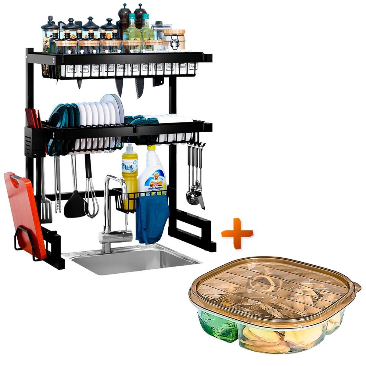 KELLER - Escurridor de Platos Premium 65cm 2 Niveles Y Táper 4 Divisione N03 MR