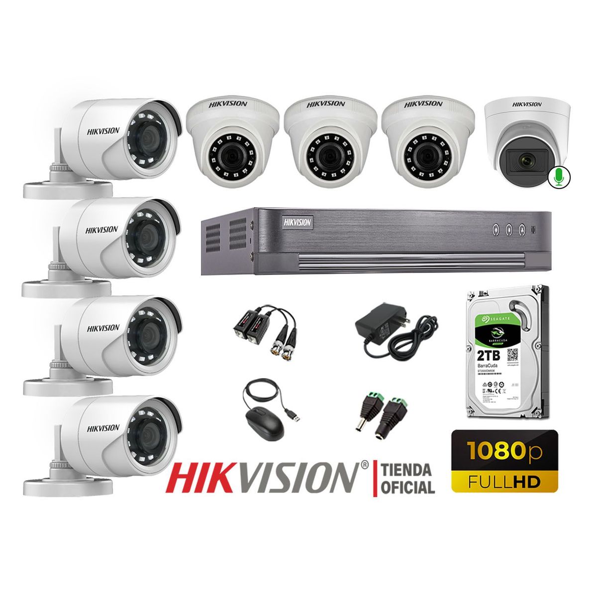 HIKVISION - Kit 8 Cámaras Seguridad Full Hd 1 Cámara Micrófono Disco 2TB