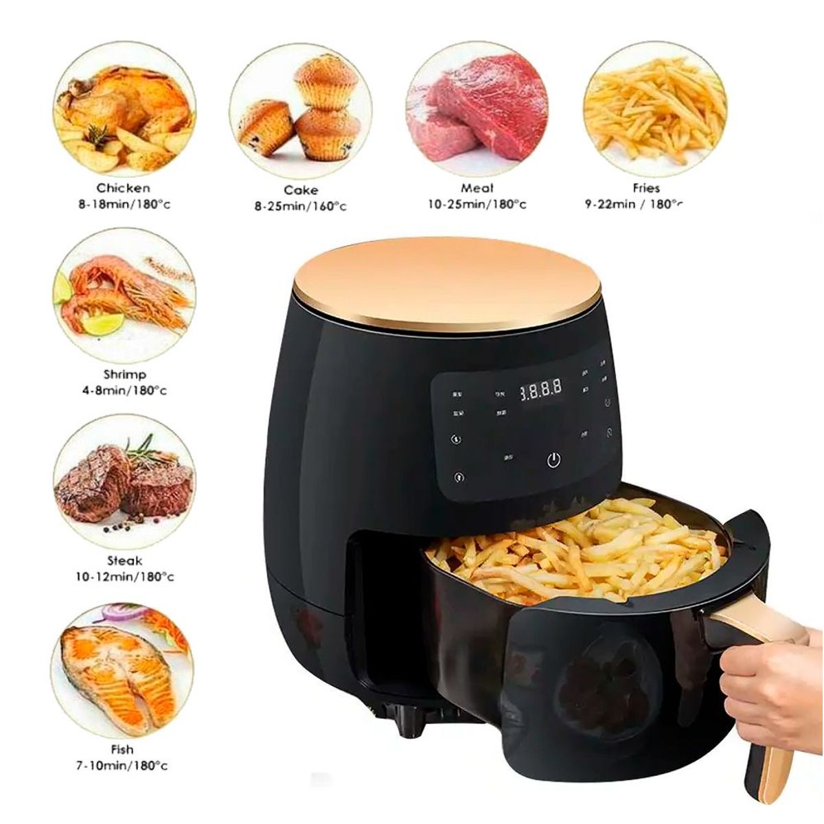 GENERICO - Freidora de Aire Digital 6 Litros Sin Aceite Airfryer hasta 200°C