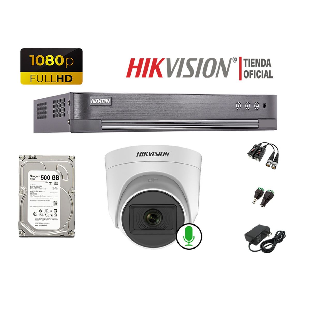 HIKVISION - Kit 1 Cámara Seguridad Domo Full Hd C/ Audio Disco 500Gb