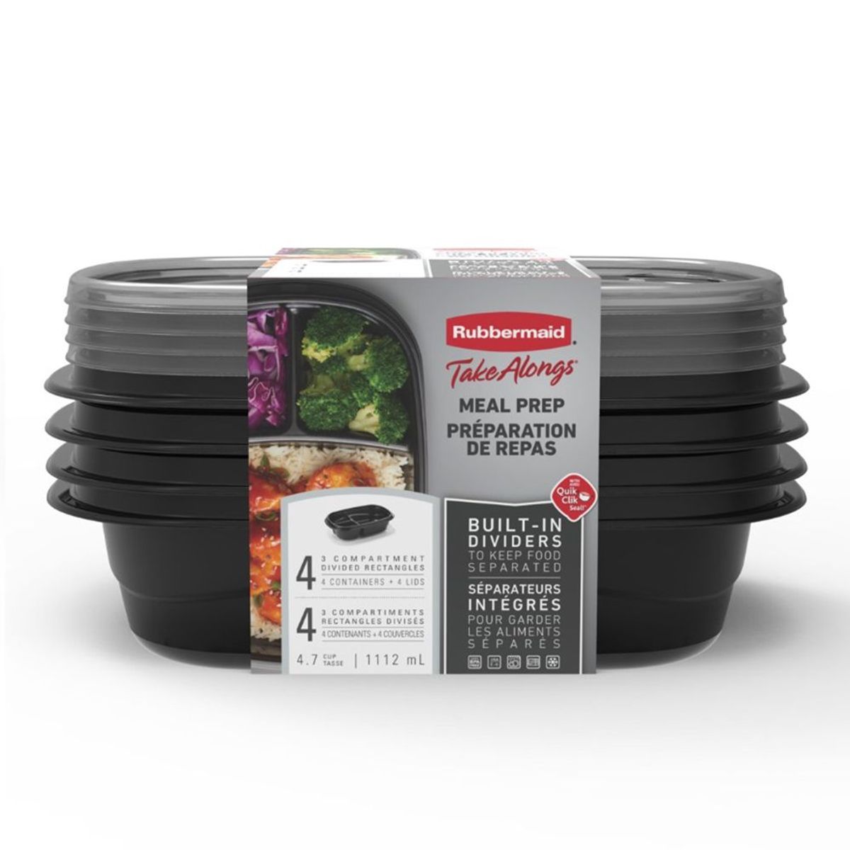 RUBBERMAID - 4 Recipientes con division para Alimentos Rubbermaid 2127152