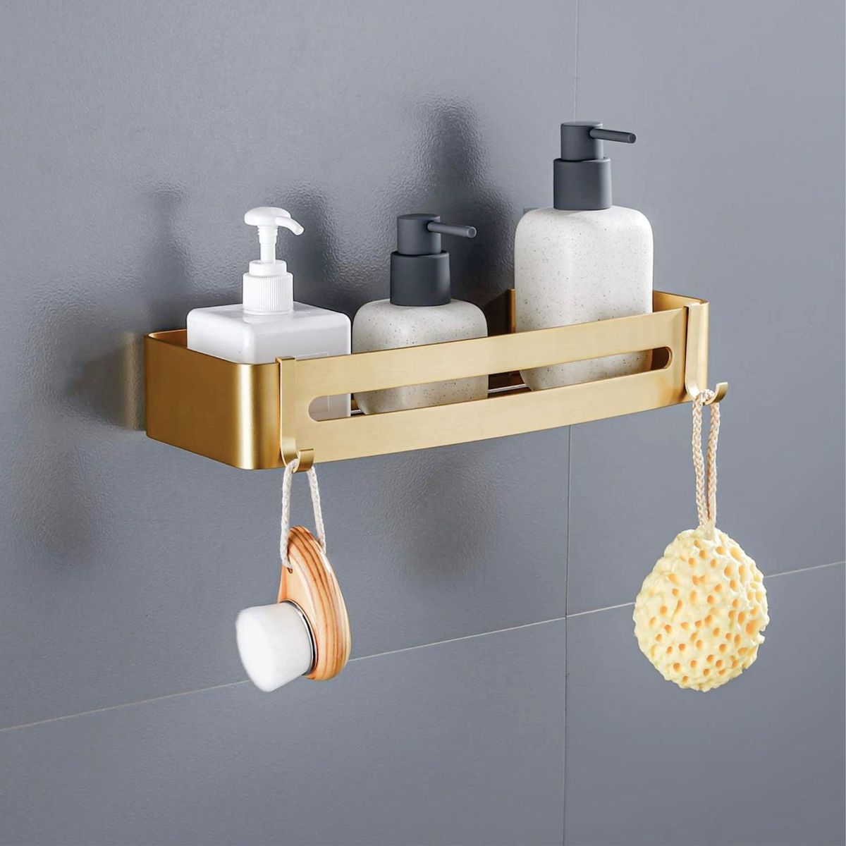 GENERICO - Repisa organizador rectangular con percheros de acero inoxidable 304