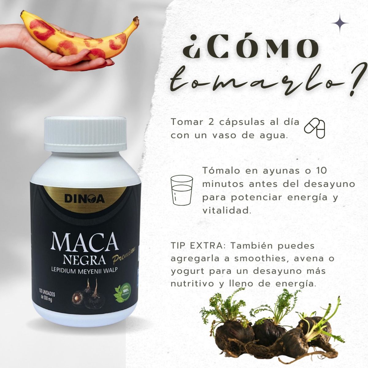 DINOA - Maca Negra Cápsulas x 100 Dinoa- – Energía, Vitalidad y Rendimiento Natural