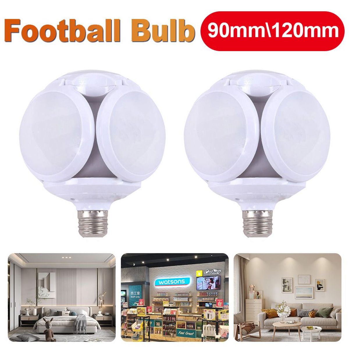 GENERICO - Bombillo de 40Watts Luz Blanca Lampara LED Plegable de Techo