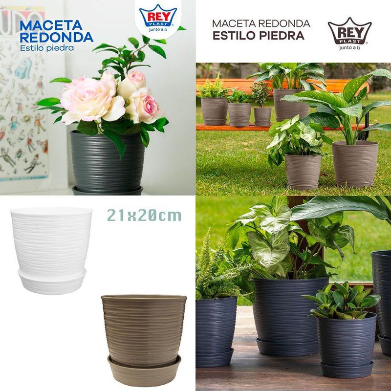 REYPLAST - Maceta Redonda Estilo Piedra Reyplast