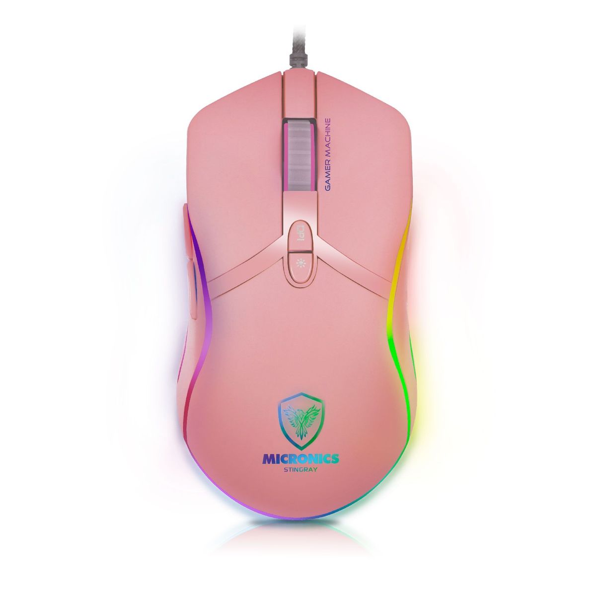 MICRONICS - Mouse Gamer Pink Mujer Rosado Rgb Stingray Machine Micronics