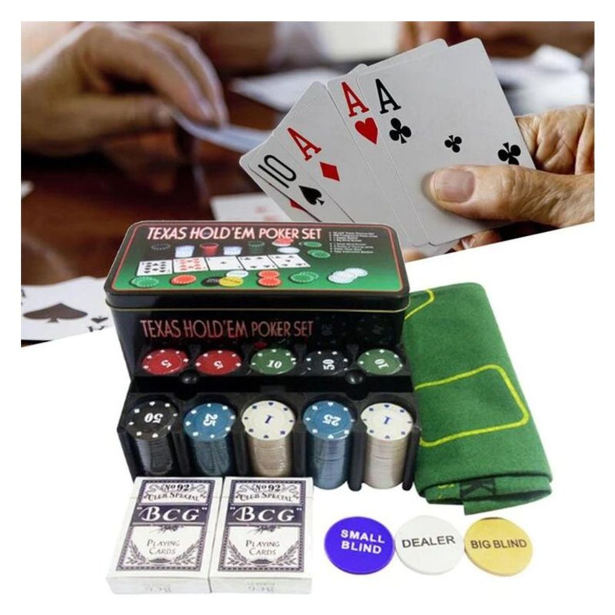 GENERICO - Set de Poker 200 Fichas en Caja de Metal Numeradas