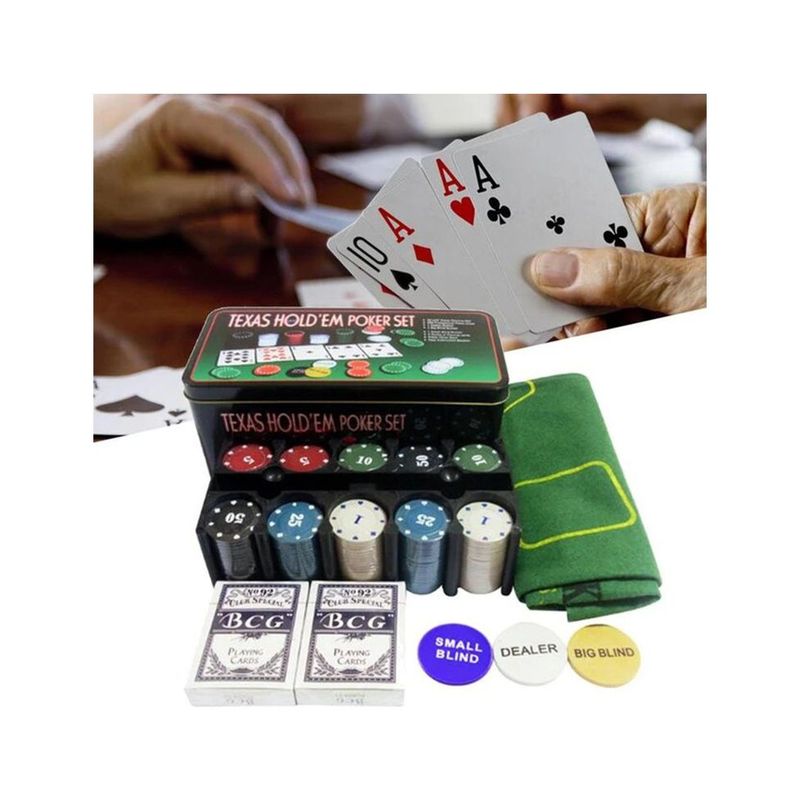 GENERICO - Set de Poker 200 Fichas en Caja de Metal Numeradas