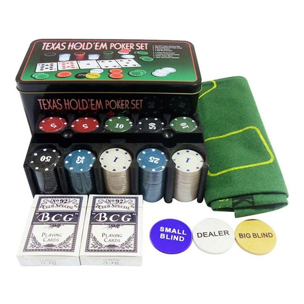 GENERICO - Set de Poker 200 Fichas en Caja de Metal Numeradas