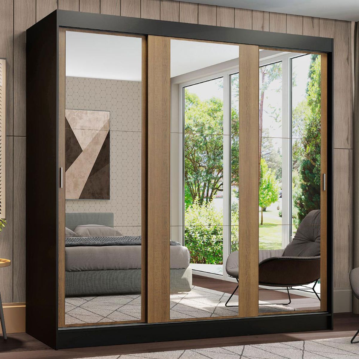 MADESA - Ropero Reno 3 Puertas Corredizas con Espejos