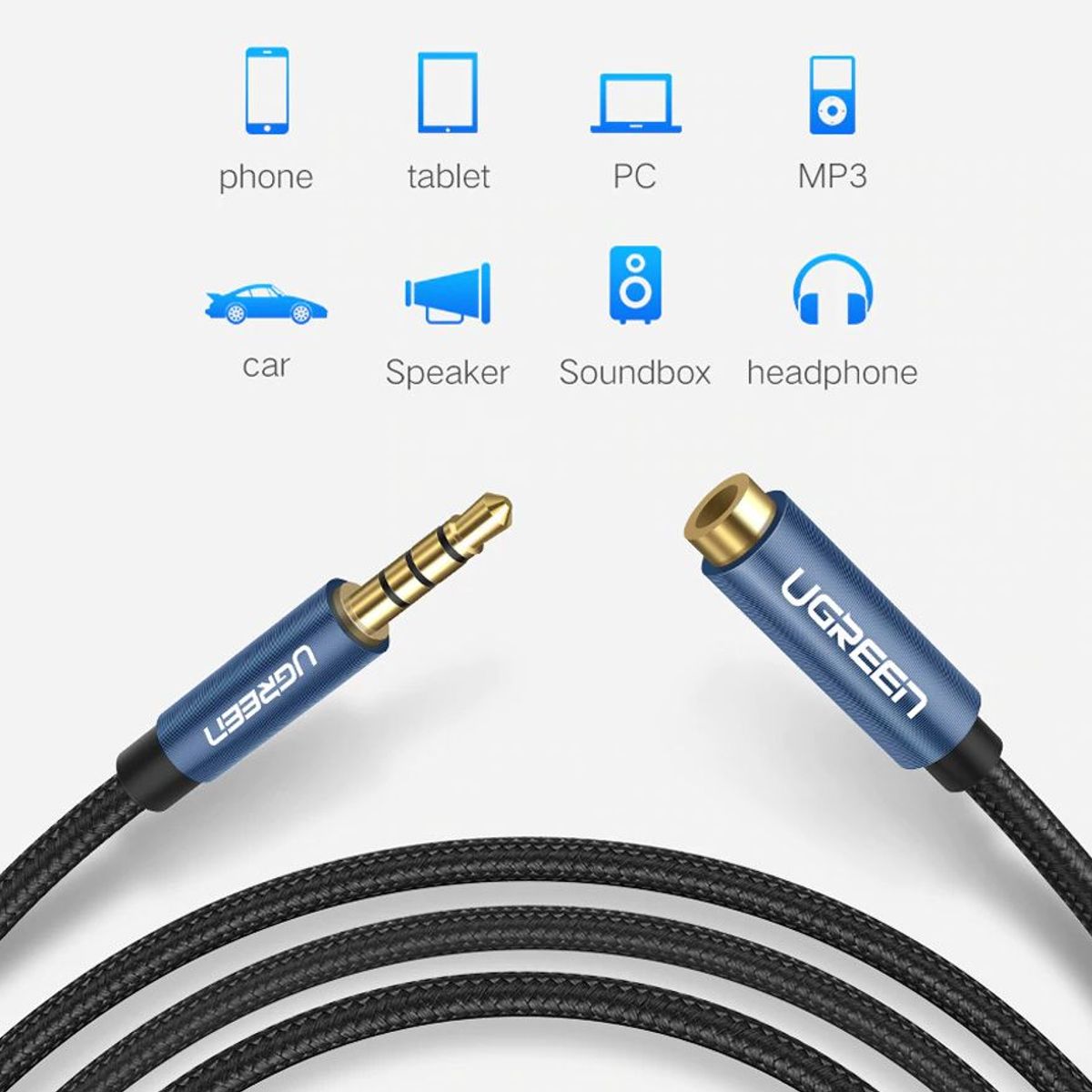 UGREEN - Cable Extension 2m Audio Jack 35mm Trrs Auriculares Estereo PC