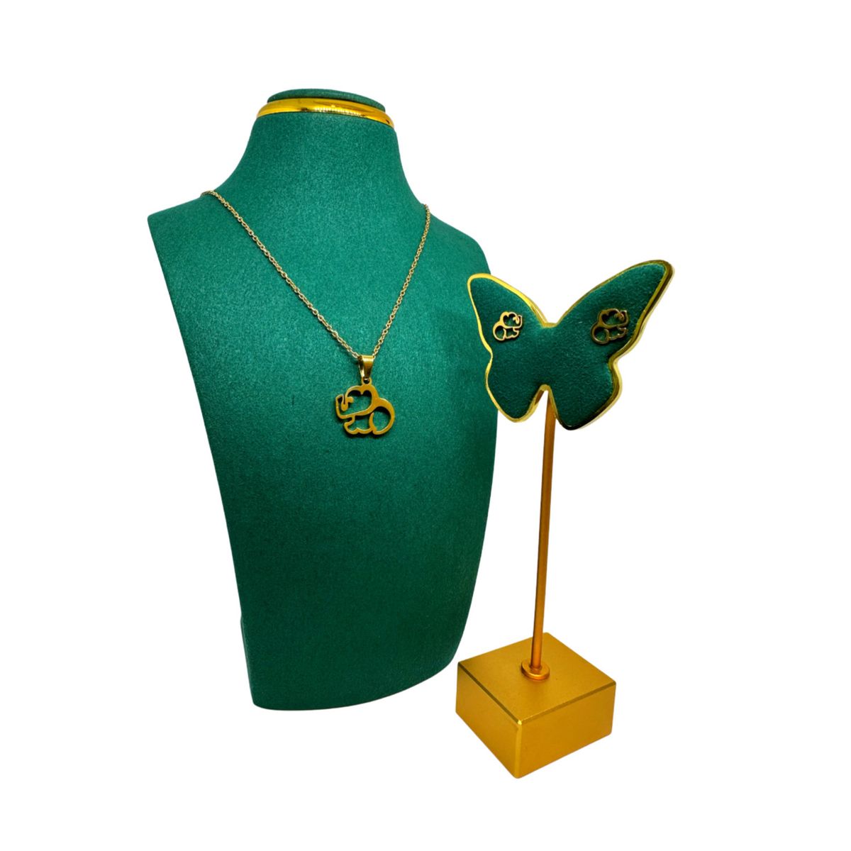 GENERICO - Pack Acero Collar con dije y Aretes - Elefante Bebe Dorado