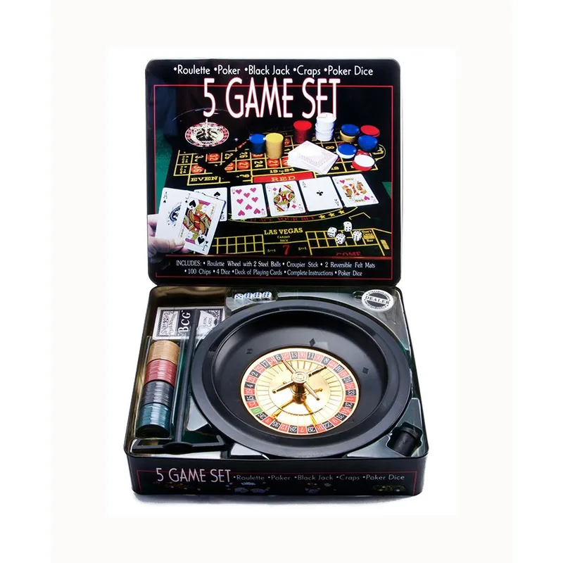 GENERICO - Set de Póker 5 En 1 - Ruleta, Casino, Dados - Caja de Metal