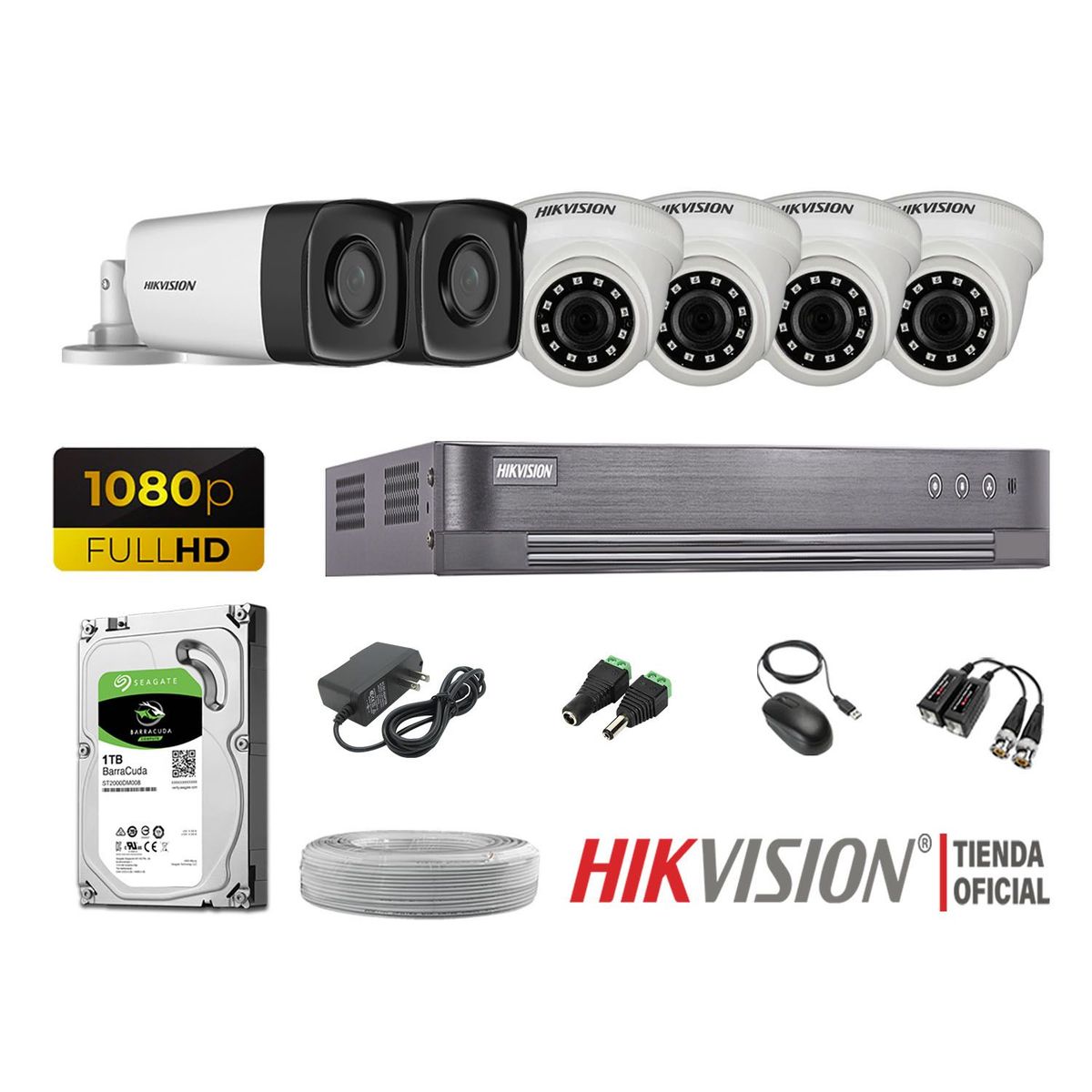 Hikvision - KIT 6 CÁMARAS SEGURIDAD IT3F FULL HD 1TB P2P MAYOR ALCANCE COMPLETO