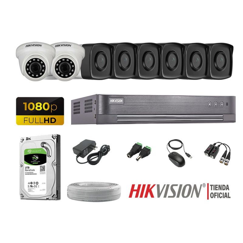 HIKVISION - KIT 8 CÁMARAS SEGURIDAD IT3F 1080P 2TB P2P MAYOR ALCANCE