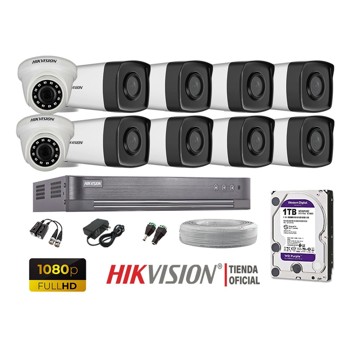 HIKVISION - KIT 10 CÁMARAS SEGURIDAD IT3F FULL HD 1TB MAYOR ALCANCE COMPLETO