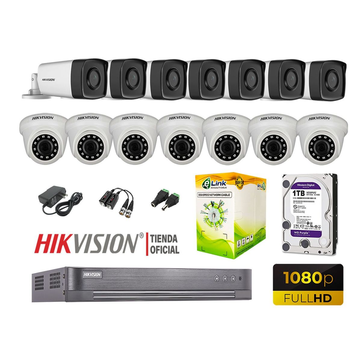 HIKVISION - KIT 14 CÁMARAS SEGURIDAD IT3F 1080P 1TB MAYOR ALCANCE P2P