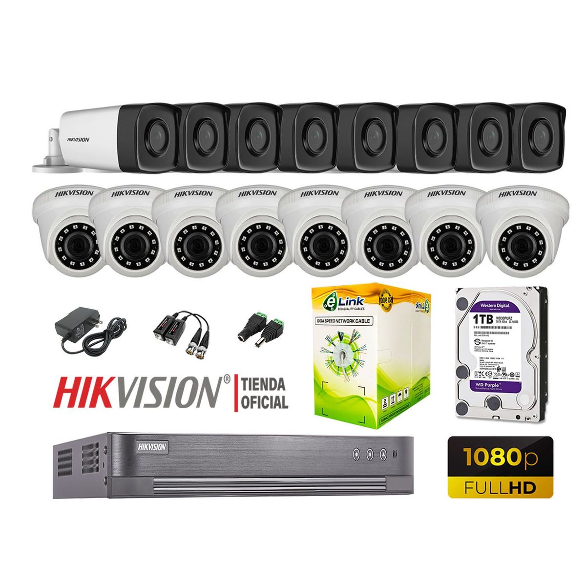 HIKVISION - KIT 16 CÁMARAS SEGURIDAD IT3F FULL HD 1TB P2P MAYOR ALCANCE