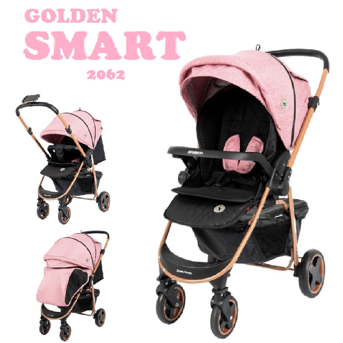 BABY HAPPY - Coche Cuna Mango Reversible Smart2042 - Rosado