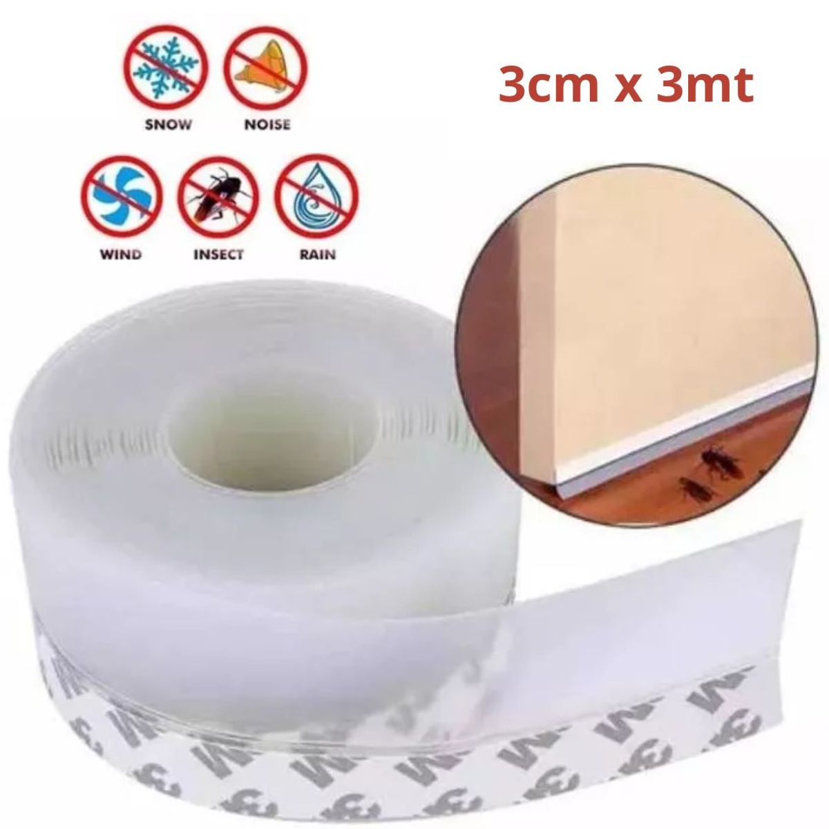 INSPIRA MARKET - Cinta burlete adhesivo protector para sellar puertas y ventanas 3 mt