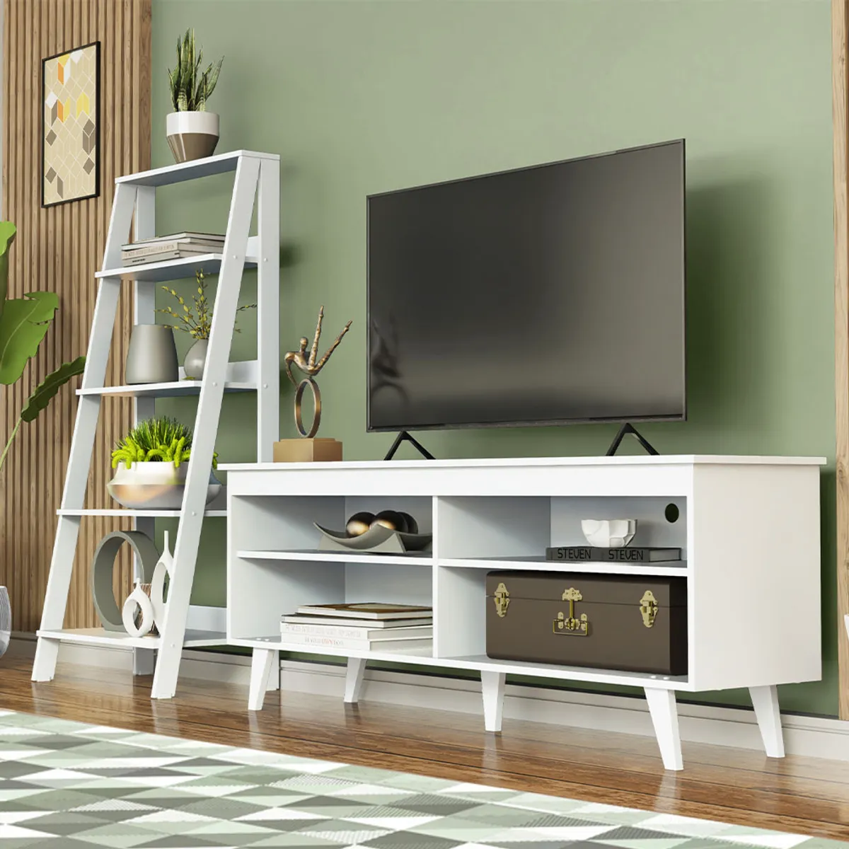 MADESA - Centro de Entretenimiento para TV Udine + Mueble Estante Librero