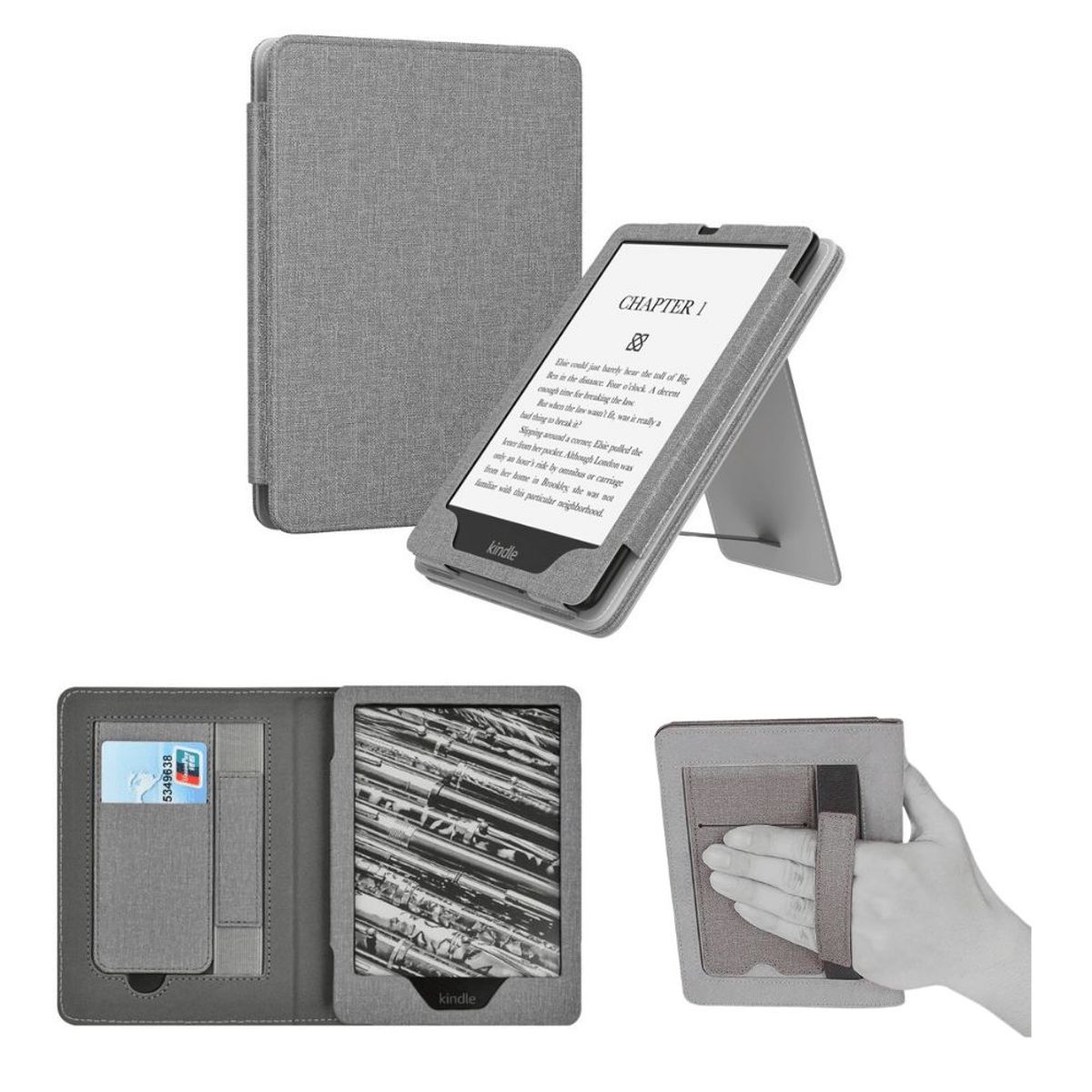 GENERICO - Estuche Kindle Paperwhite 2021 6.8” con Soporte y Correa de Mano Gris