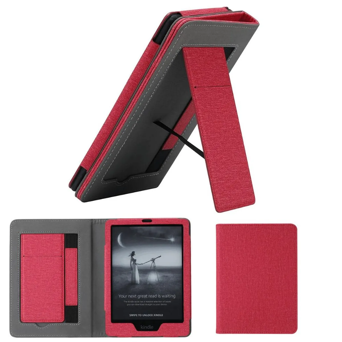 GENERICO - Estuche Kindle Paperwhite 2021 6.8” con Soporte y Correa de Mano Rojo