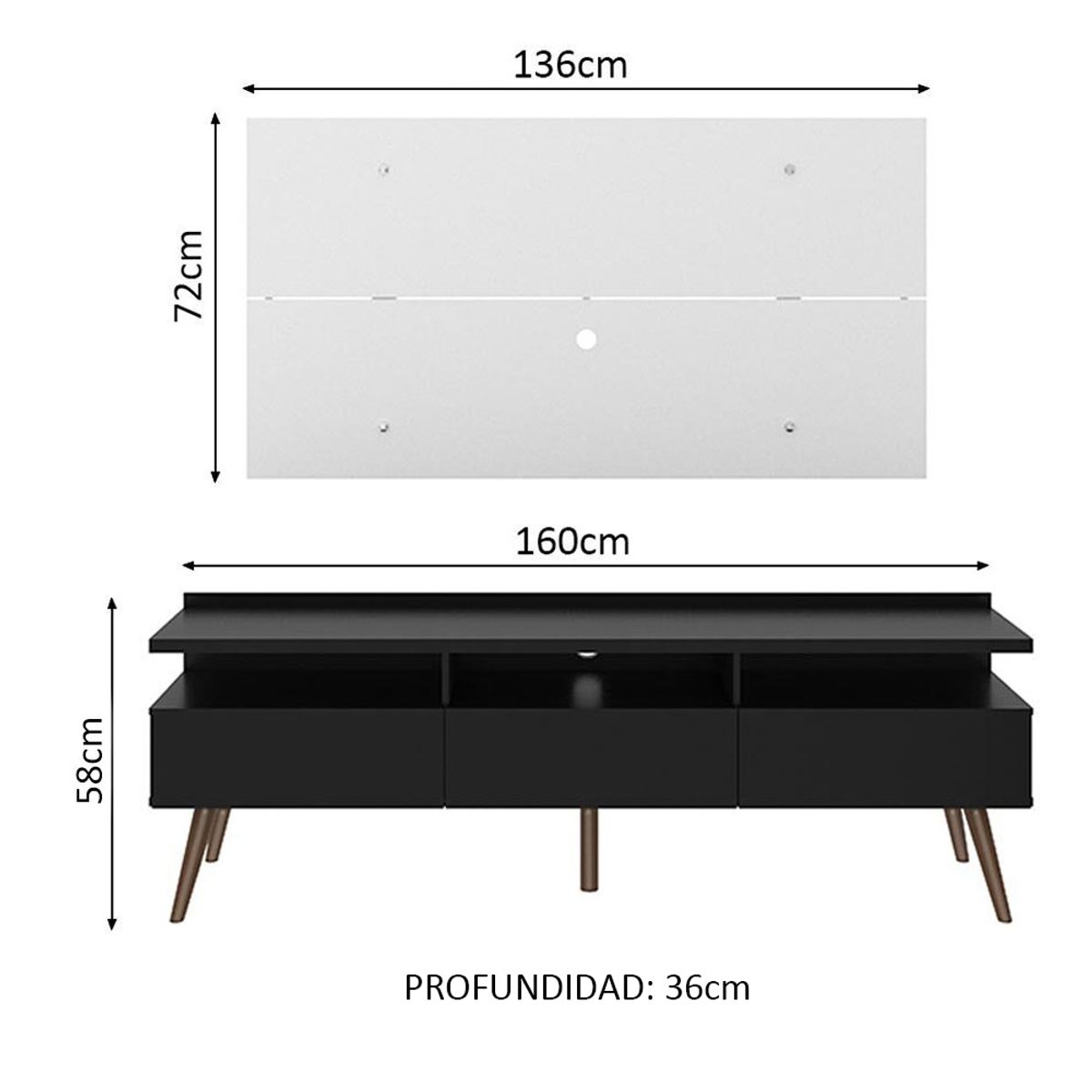 MADESA - Centro Entretenimiento para TV Londres Mesa y Panel Hasta 55 Pulgadas