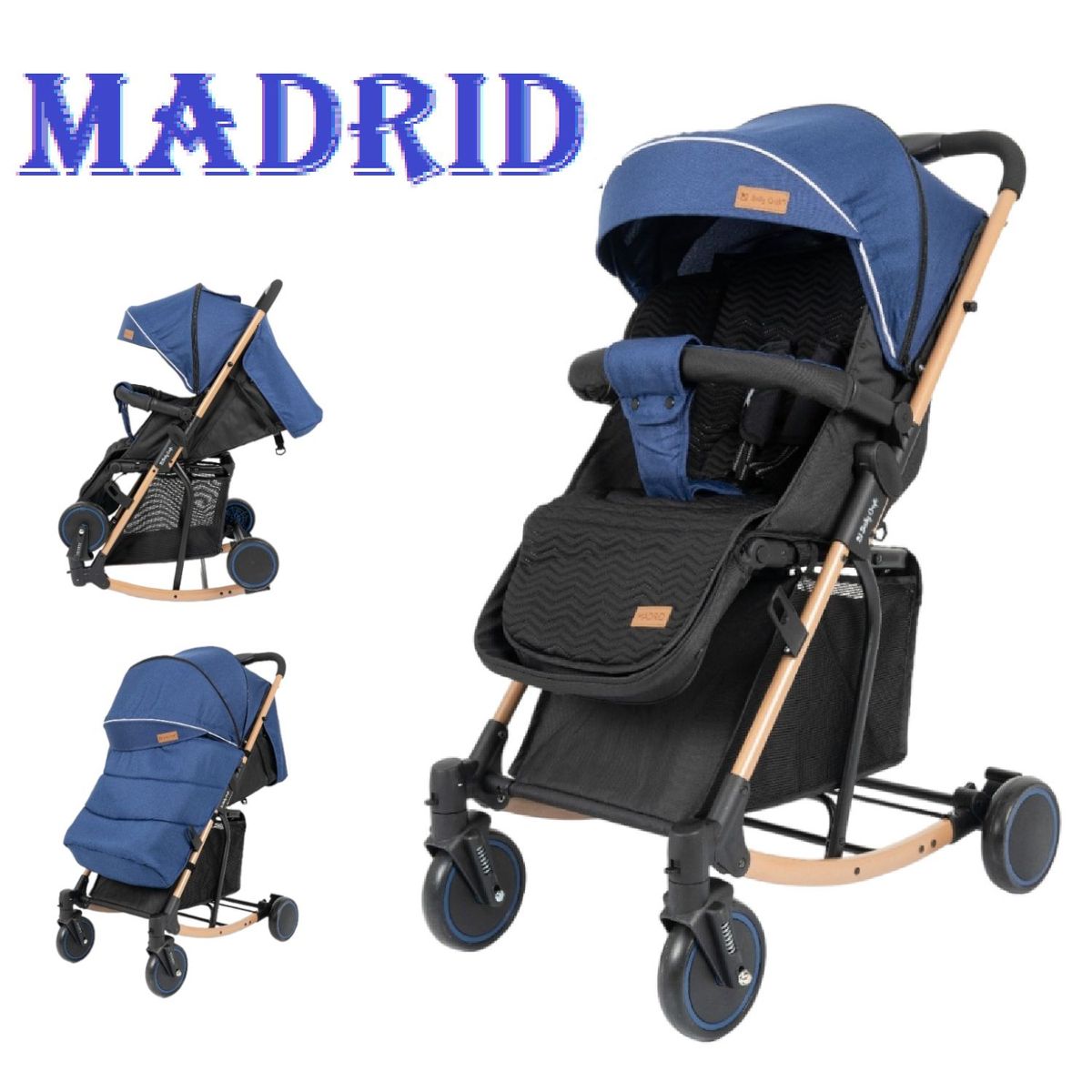 GENERICO - Coche Mecedor Madrid Mango Automatico -Azul