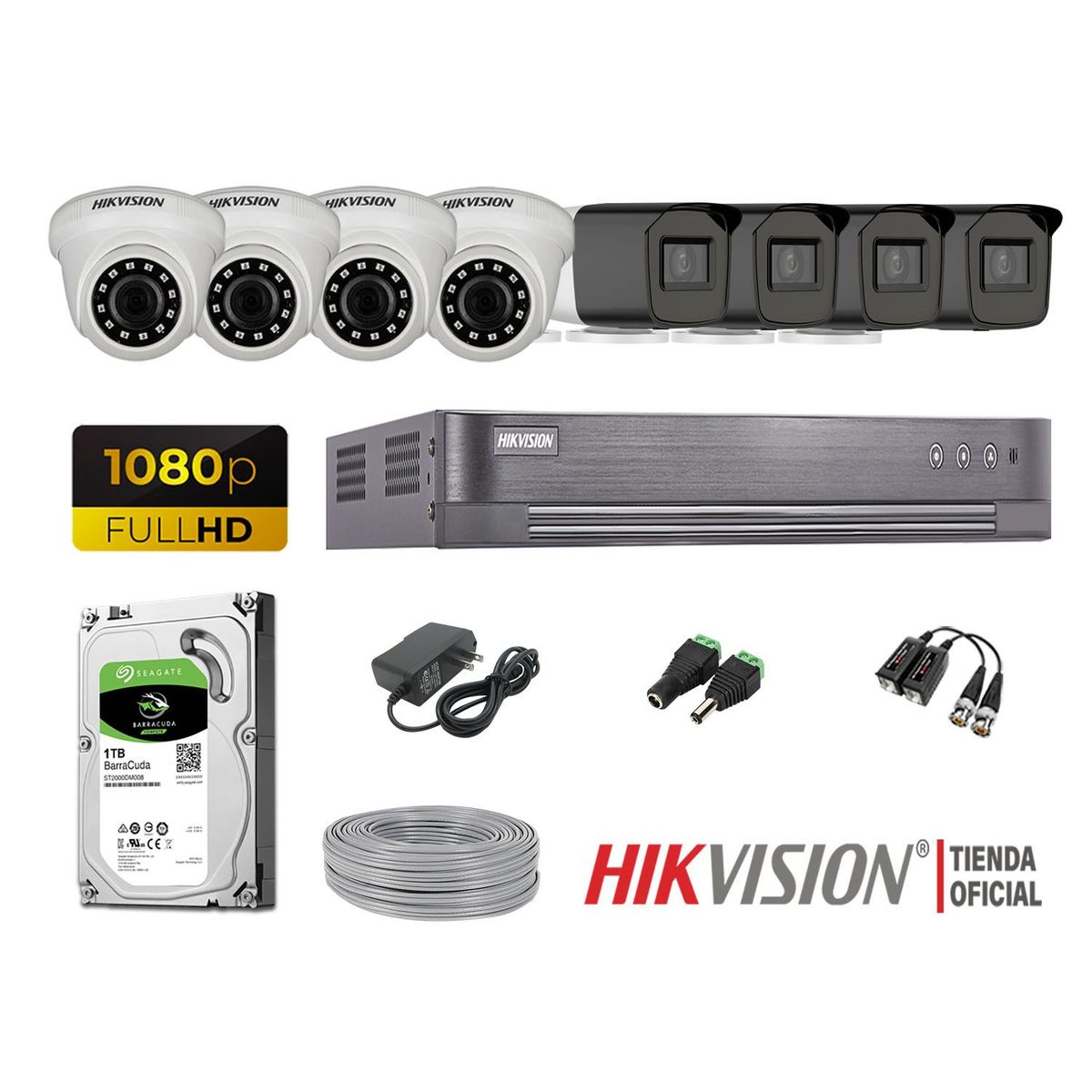 HIKVISION - Kit 8 Cámaras Seguridad 1080P 1Tb Mayor Alcance Varifocal P2P