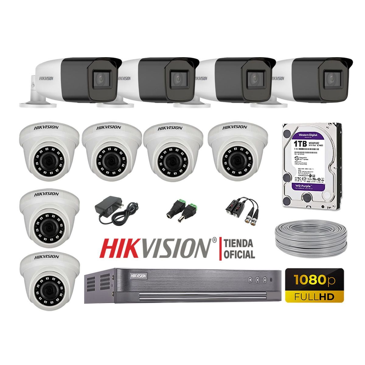 HIKVISION - Kit 10 Cámaras Seguridad Full Hd 1Tb Mayor Alcance Varifocal P2P