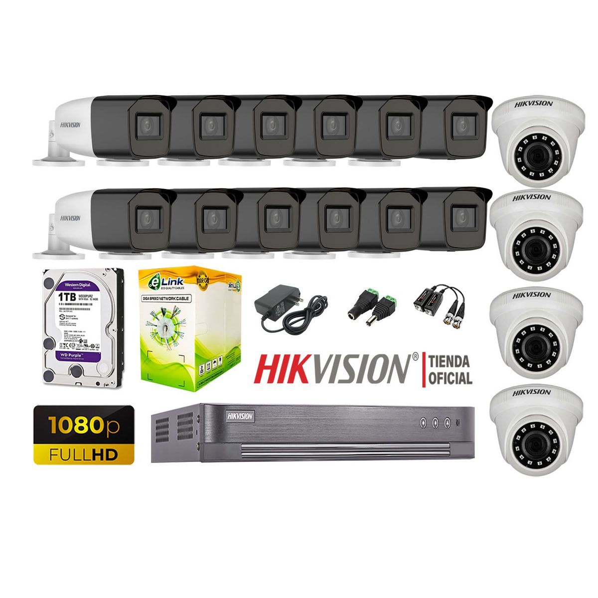 HIKVISION - Kit 16 Cámaras Seguridad Full Hd 1Tb Mayor Alcance Varifocal P2P