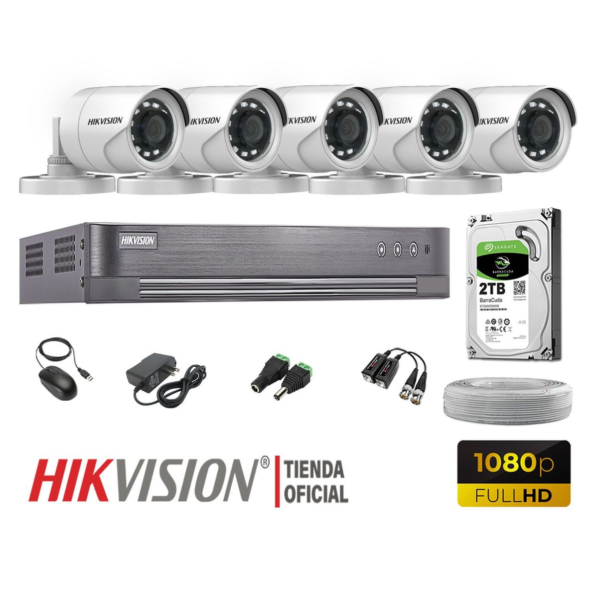 HIKVISION - KIT 5 CÁMARAS SEGURIDAD EXTERIOR  FULL HD 1080P + DISCO 2TB