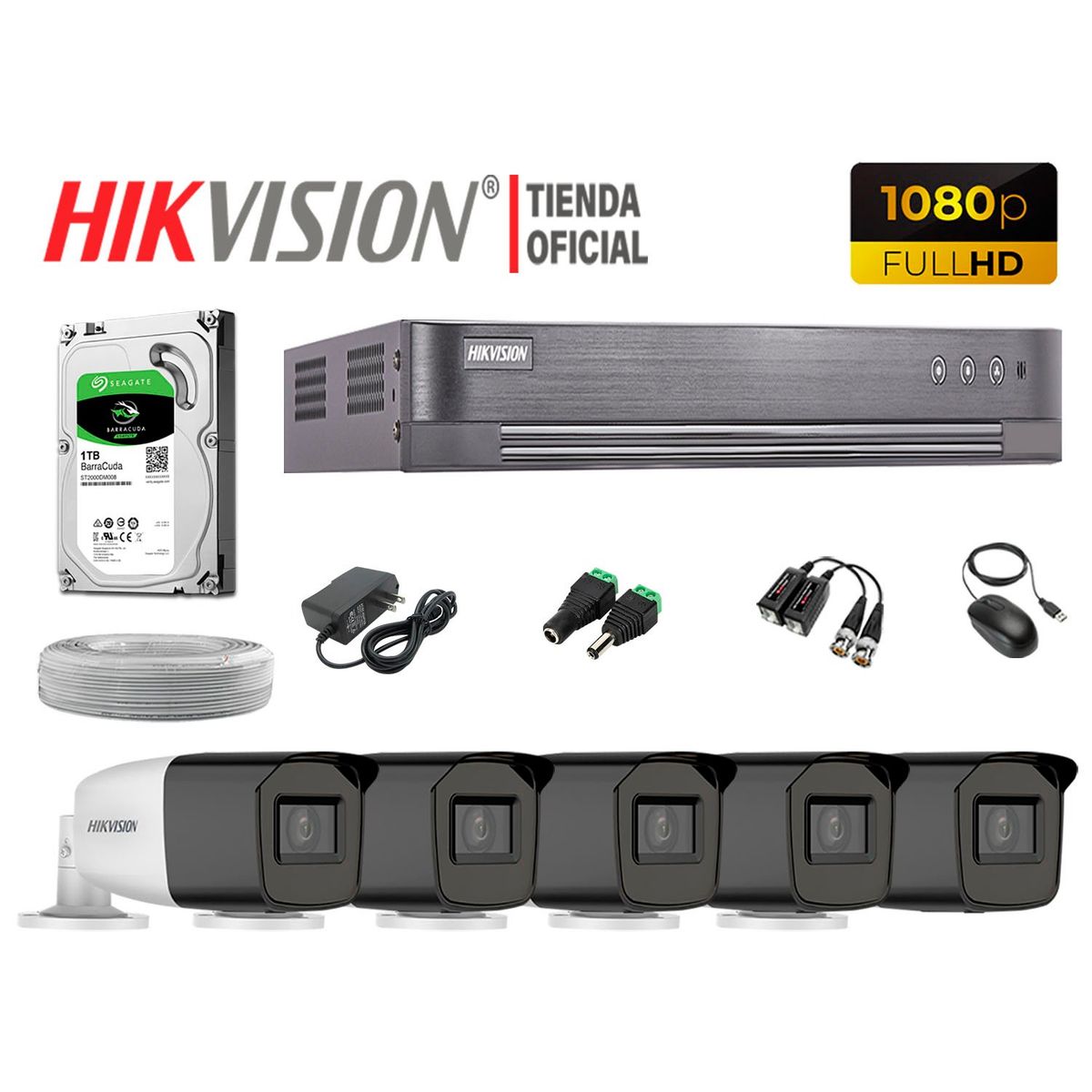 HIKVISION - KIT 5 CÁMARAS SEGURIDAD VARIFOCAL EXTERIOR  FULL HD 1TB P2P