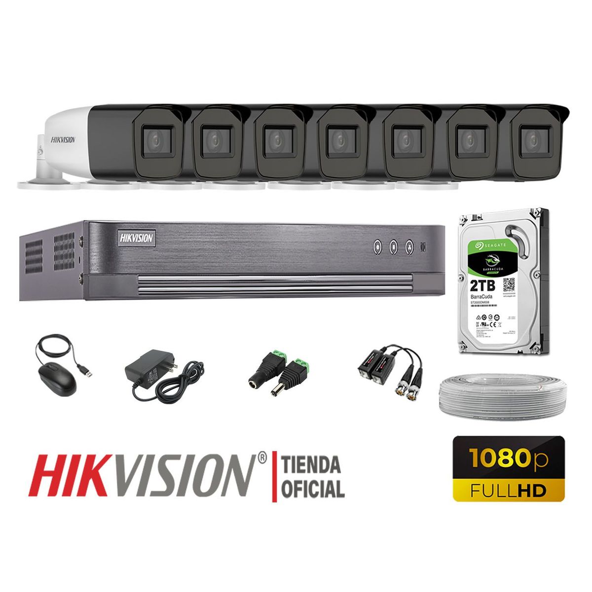 HIKVISION - KIT 7 CÁMARAS SEGURIDAD VARIFOCAL EXTERIOR  FULL HD 2TB P2P